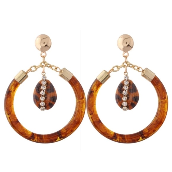 Jewelry - Trendy Brown Puka Shell Dangle Gold Hoop Earrings